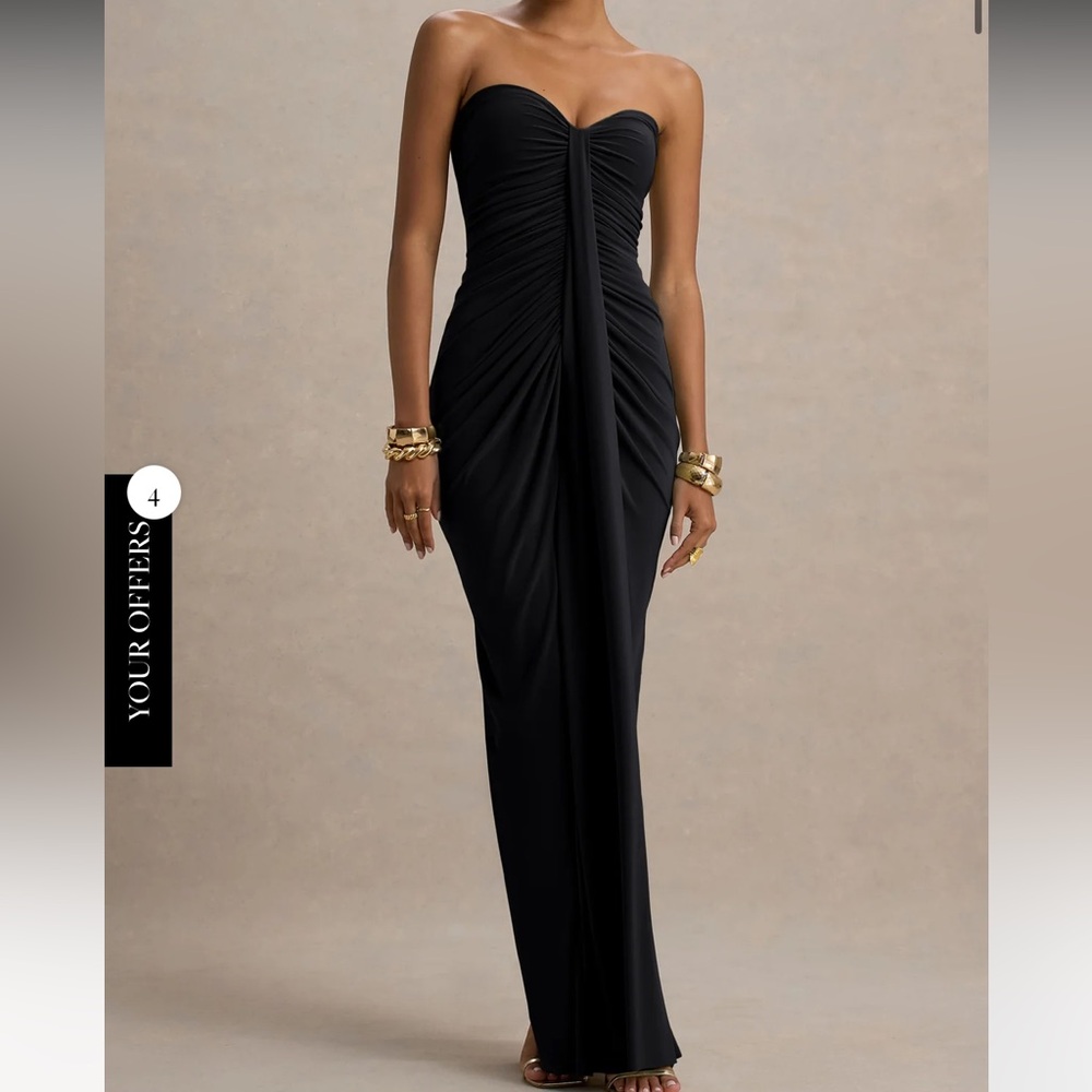 Club L London ALI Black Sweetheart Ruched Wrap Maxi Dress Size 6